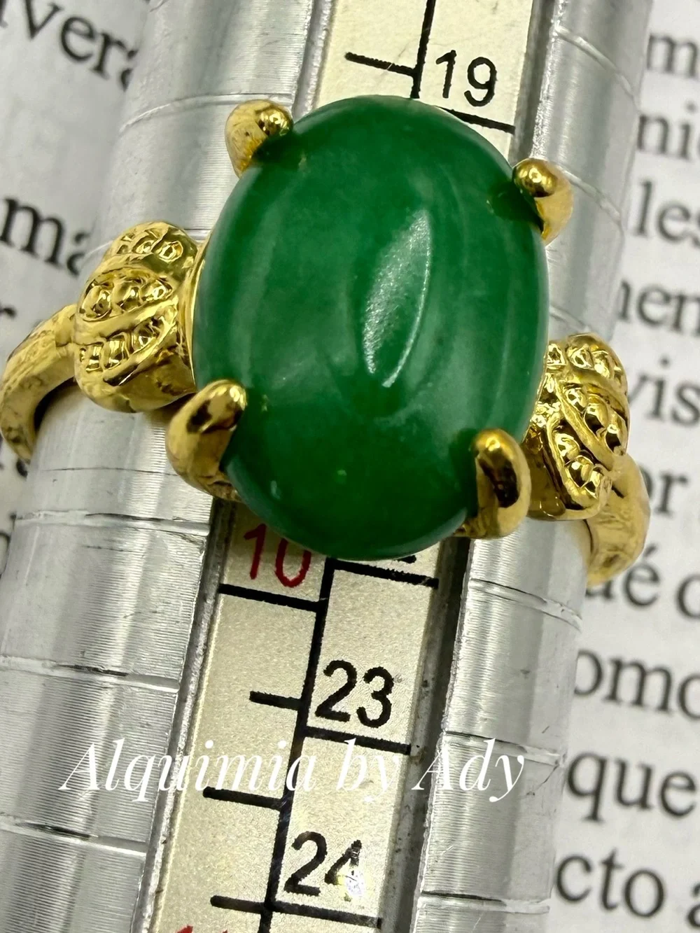 Gold Ring with Vibrant Green  Jade Oval Stone